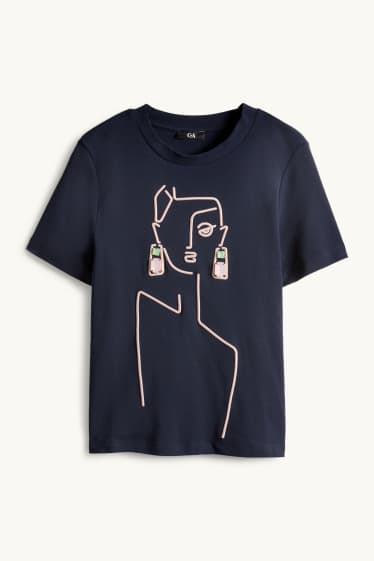 Dames - T-shirt - regular fit - donkerblauw