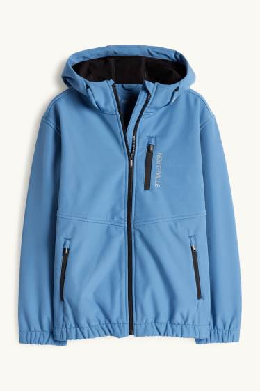 Kinder Buben - Softshelljacke mit Kapuze - wasserdicht - blau