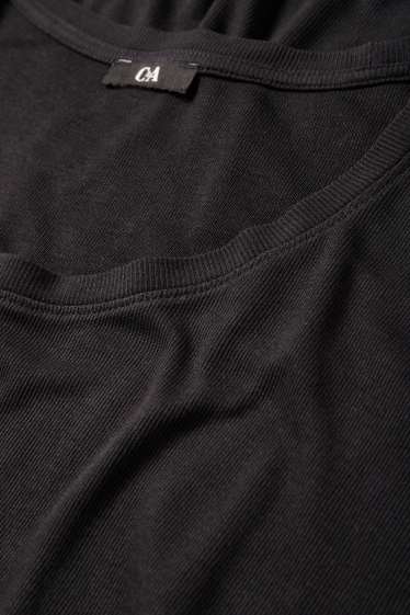 Women - T-shirt - relaxed fit - ribbed - black