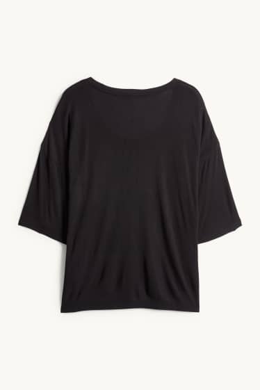 Women - T-shirt - relaxed fit - ribbed - black