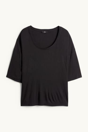 Women - T-shirt - relaxed fit - ribbed - black