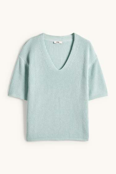 Damen - Strickpullover - kurzarm - mintgrün