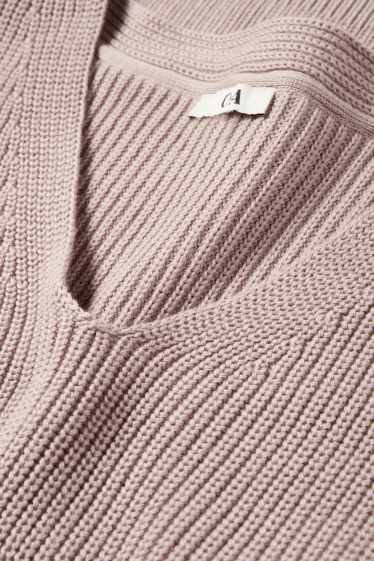 Damen - Strickpullover - kurzarm - hellbraun