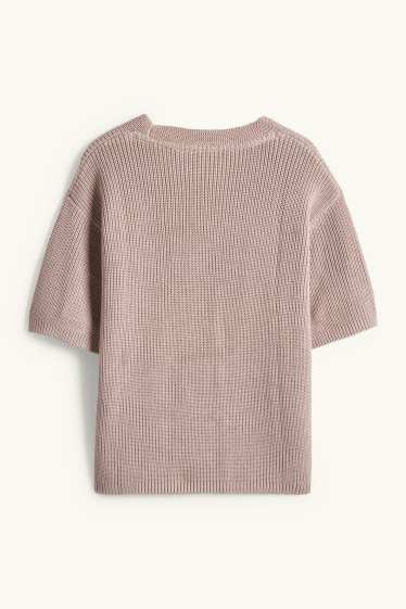 Damen - Strickpullover - kurzarm - hellbraun