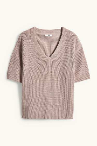 Damen - Strickpullover - kurzarm - hellbraun