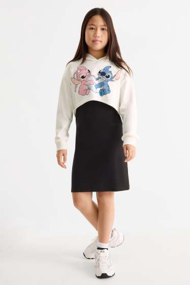 Bambine - Lilo & Stitch - set - felpa e vestito - 2 pezzi - bianco crema
