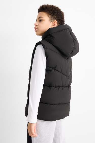 Copii - Băieți - Vestă matlasată cu glugă - rezistentă la apă - negru