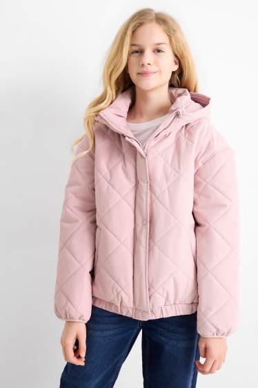 Kinder Mädchen - Steppjacke mit Kapuze - wasserabweisend - pink