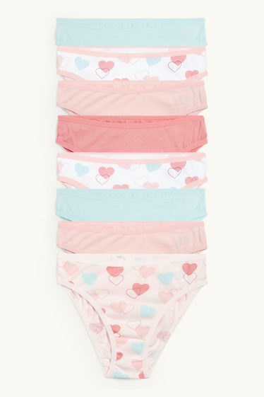 Kinderen: meisjes - Set van 8 - hartjes - slip - roze