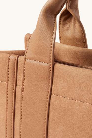 Donna - Shopper piccola con spallaccio staccabile - similpelle - marrone chiaro