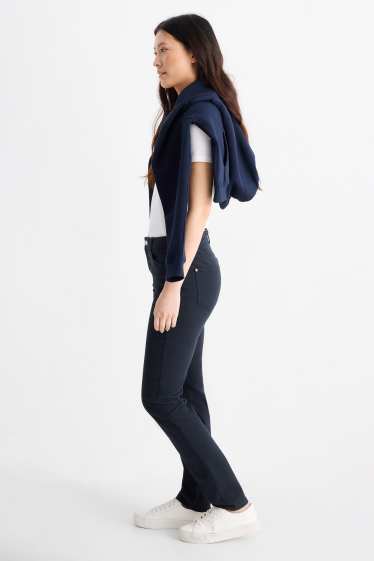 Femmes - Pantalon en toile - high waist - slim fit - bleu foncé