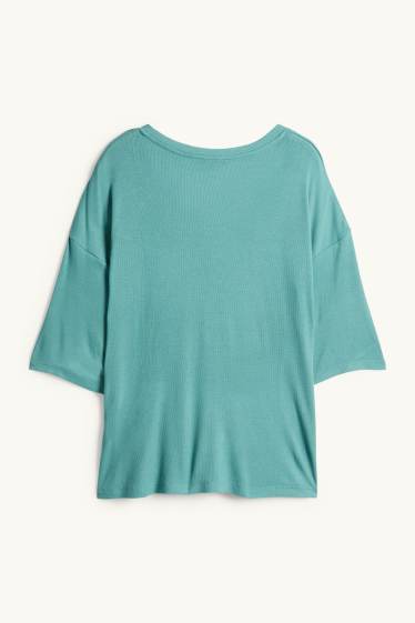 Donna - T-shirt - relaxed fit - a coste - turchese