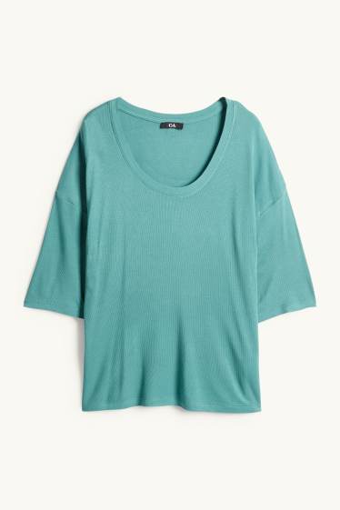 Donna - T-shirt - relaxed fit - a coste - turchese
