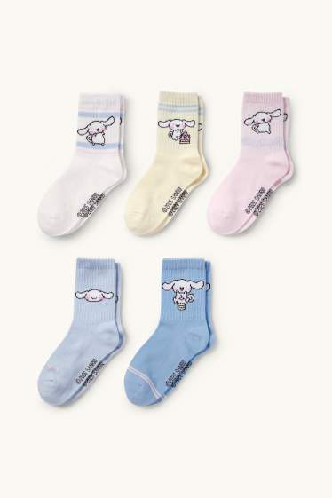 Enfants filles - Lot de 5 paires - Cinnamoroll - chaussettes de tennis à motif - rose / bleu