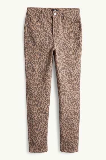 Women - Cloth trousers - mid-rise waist - slim fit - leopard print - light brown