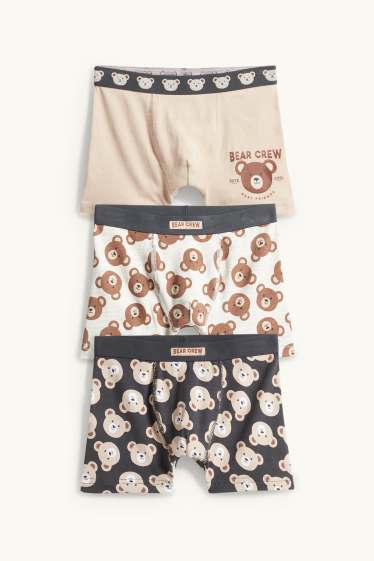 Bambini - Confezione da 3 - motivo orso - boxer - nero / beige