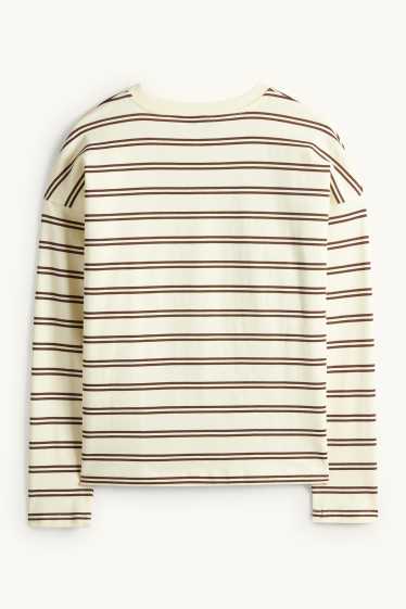 Dames - Longsleeve - oversized - gestreept - lichtgeel