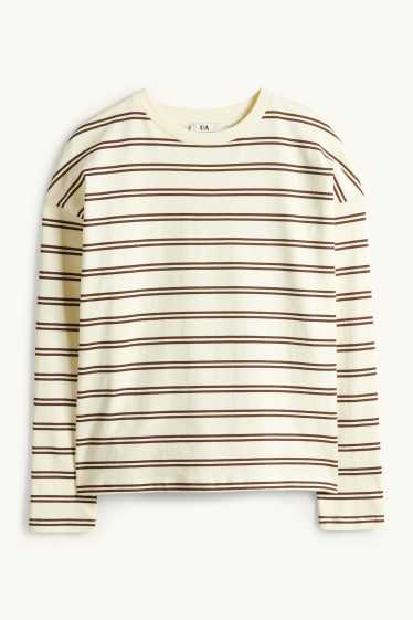 Dames - Longsleeve - oversized - gestreept - lichtgeel