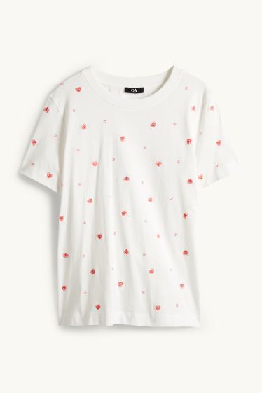 Dámské - Tričko - regular fit - se vzorem - bílá/červená