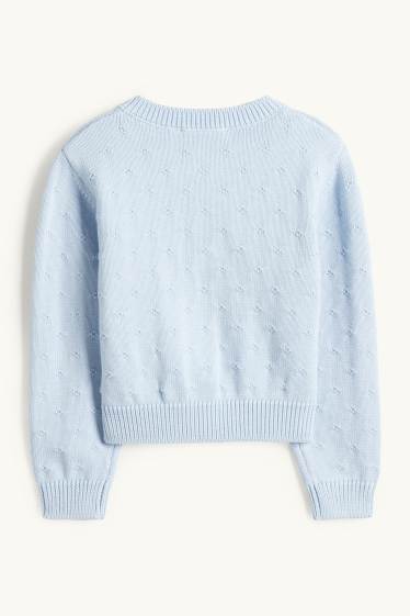 Enfants filles - Gilet en maille - finition texturée - bleu clair