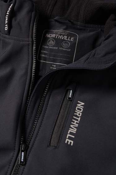 Kinder Buben - Softshelljacke mit Kapuze - wasserdicht - schwarz