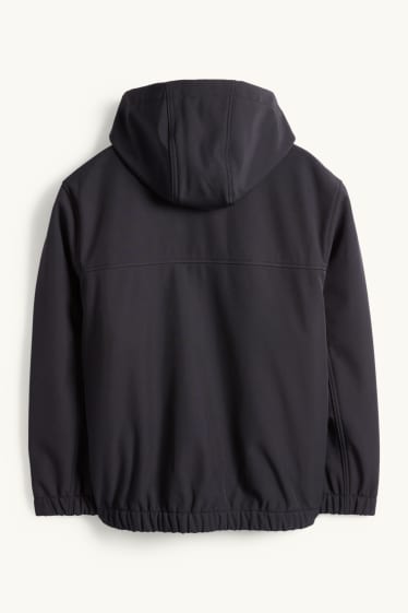Kinder Buben - Softshelljacke mit Kapuze - wasserdicht - schwarz