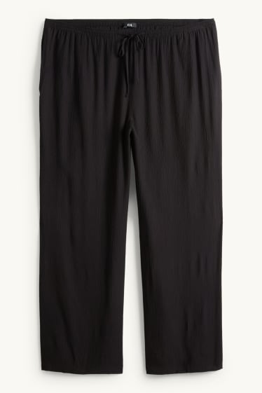 Damen - Stoffhose - Mid Waist - Wide Leg - schwarz