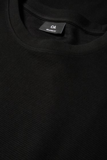 Herren - T-Shirt - Relaxed Fit - gerippt - schwarz