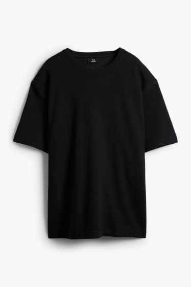 Herren - T-Shirt - Relaxed Fit - gerippt - schwarz