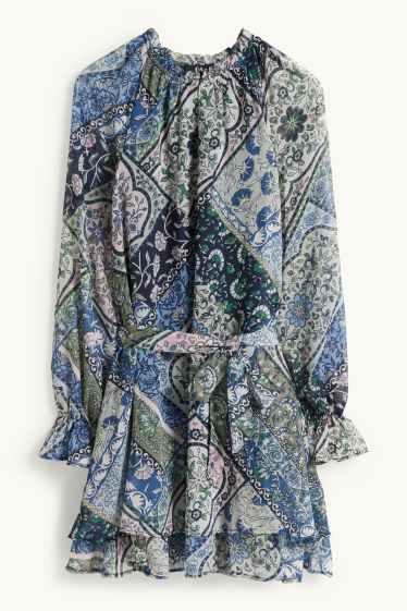 Donna - Vestito di chiffon - fantasia - blu scuro