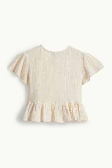 Kinderen: meisjes - Bloem - blouse van mousseline - beige