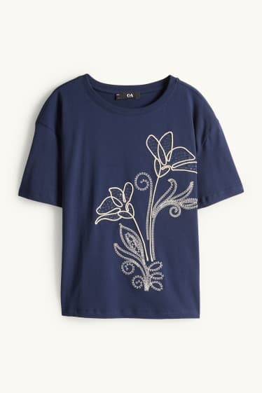 Donna - T-shirt - relaxed fit - effetto brillante - blu scuro