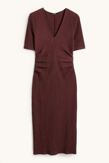 Damen - Kleid mit V-Ausschnitt - Straight Fit - strukturiert - bordeaux