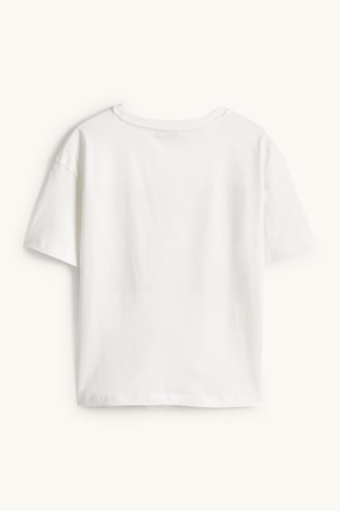 Femmes - T-shirt - relaxed fit - finition brillante - imprimé léopard - blanc