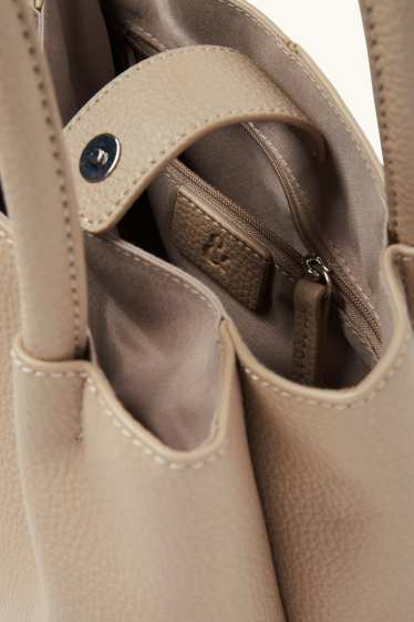 Damen - Kleiner Shopper mit abnehmbarem Taschengurt - Lederimitat - beige