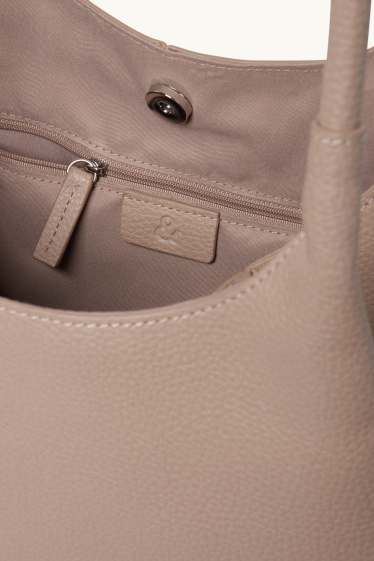 Damen - Großer Shopper - Lederimitat - beige