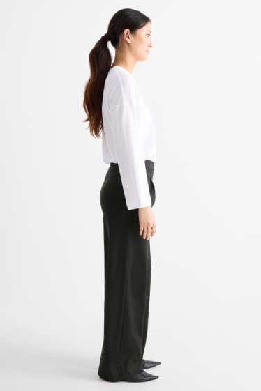 Femei - Pantaloni office - talie înaltă - wide leg - negru