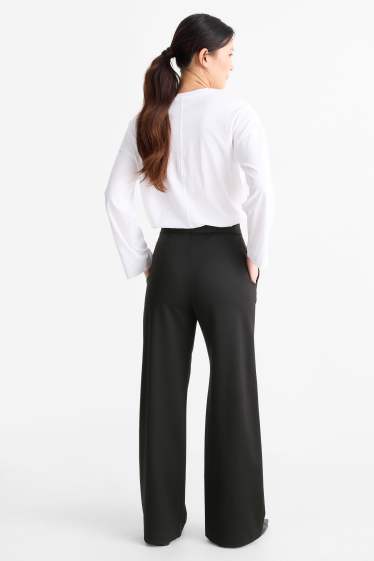 Femei - Pantaloni office - talie înaltă - wide leg - negru