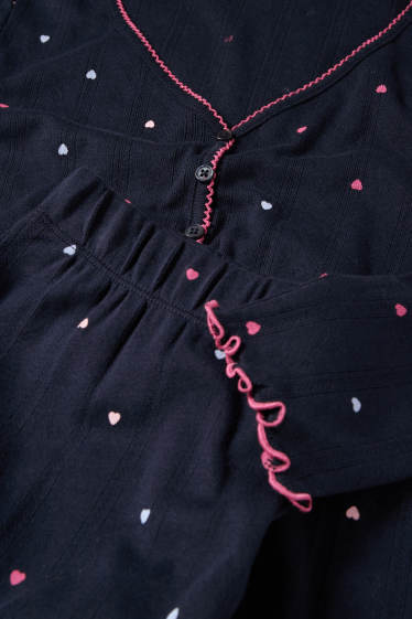 Damen - Pointelle-Pyjama - gemustert - dunkelblau