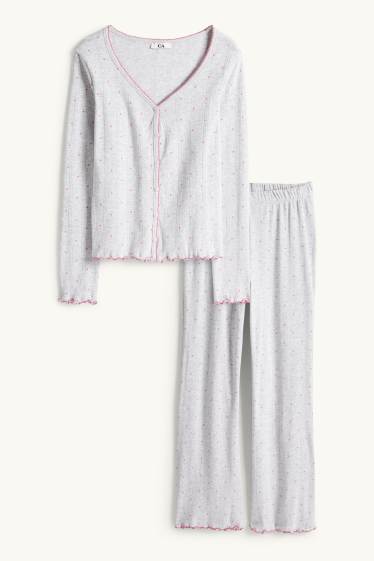 Dámské - Pointelle pyžamo - se vzorem - světle šedá