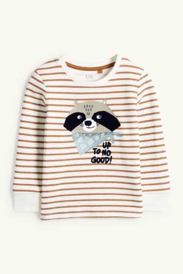 Kinderen: jongens - Wasbeer - longsleeve - gestreept - met structuur - wit / oranje