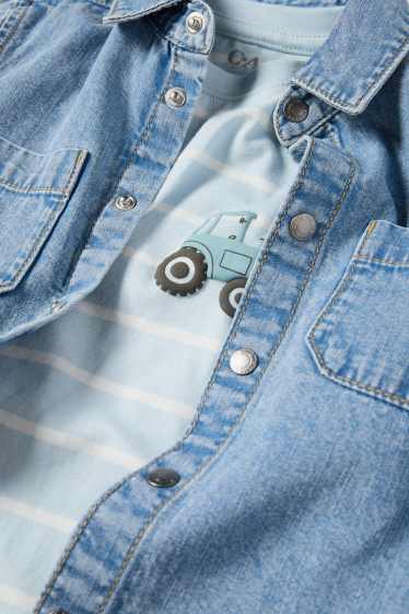 Enfants garçons - Tracteur - ensemble - T-shirt et chemise en jean - 2 pièces - jean bleu