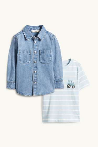Enfants garçons - Tracteur - ensemble - T-shirt et chemise en jean - 2 pièces - jean bleu