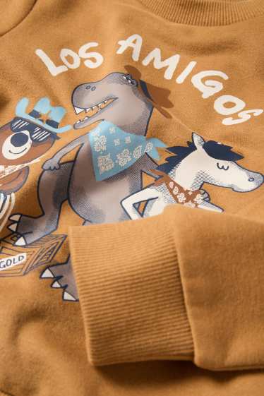 Kinderen: jongens - Dinosaurus, beer en paard - sweatshirt - havanna