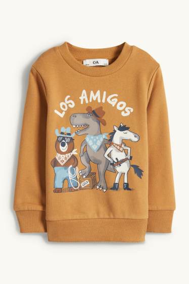 Kinderen: jongens - Dinosaurus, beer en paard - sweatshirt - havanna