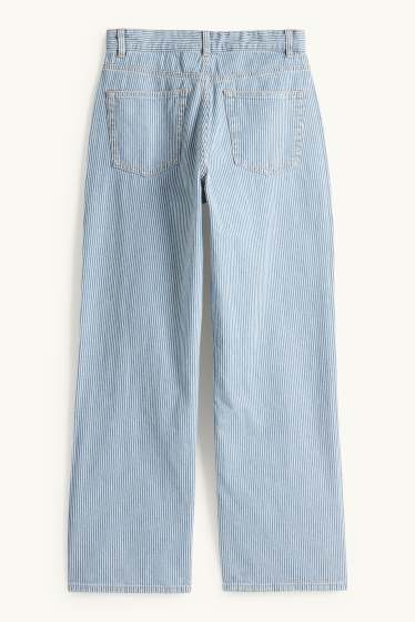 Femmes - Baggy jean - mid waist - à rayures - blanc / bleu clair