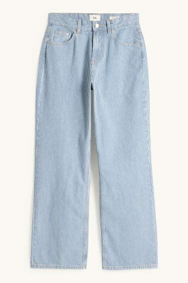 Femmes - Baggy jean - mid waist - à rayures - blanc / bleu clair