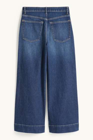 Dona - Wide leg Jeans crop - mid waist - texà blau fosc