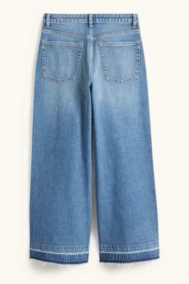Dona - Wide leg Jeans crop - mid waist - texà blau