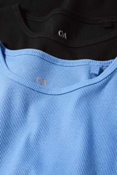 Dona - Paquet de 2 - samarreta de màniga curta - slim fit - de canalé - blau/negre